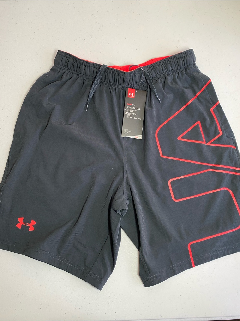 Under Armour Men’s Black Athletic Shorts with Red Graphic